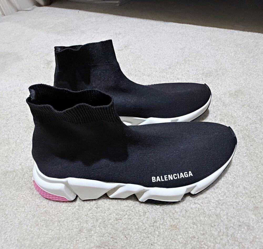 Balenciaga Speed 2.0 Sock Sneakers Black/White/Pink Womens Size US10 EU40